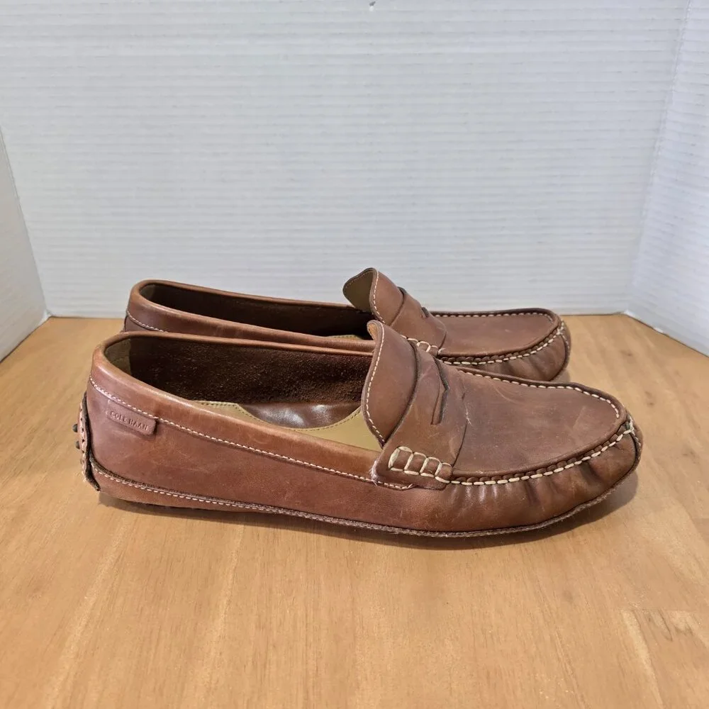 Cole Haan Men's Grant Canoe Leather Penny Driving Loafers C12134 Brown Size 10.5